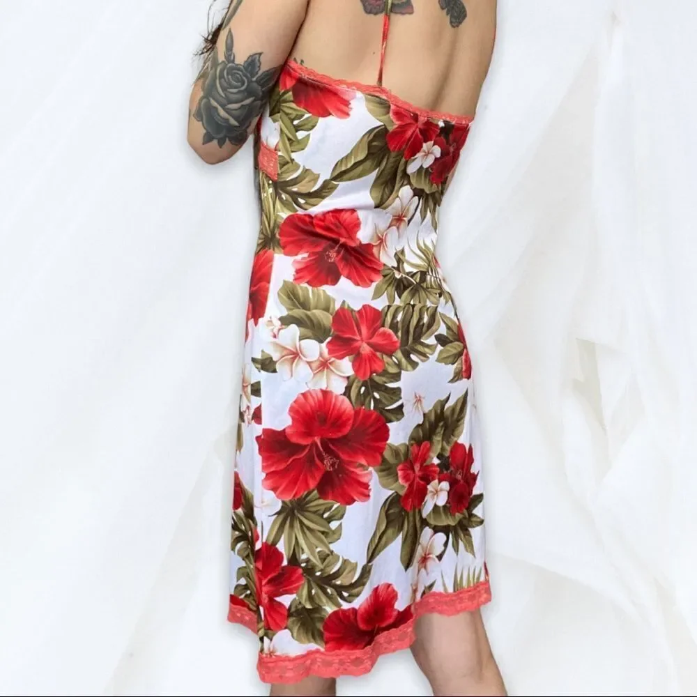 Jennyfer (M) Hibiscus Print Y2K Floral Slip - Picture 2 of 9